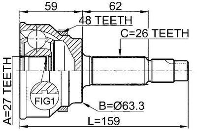 CV-Joint၊ JDL၊ TO-103A၊ C:30T A:27T B:63.2MM၊ TOYOTA၊ ALPHARD 3.0၊ 2 WD (112036)