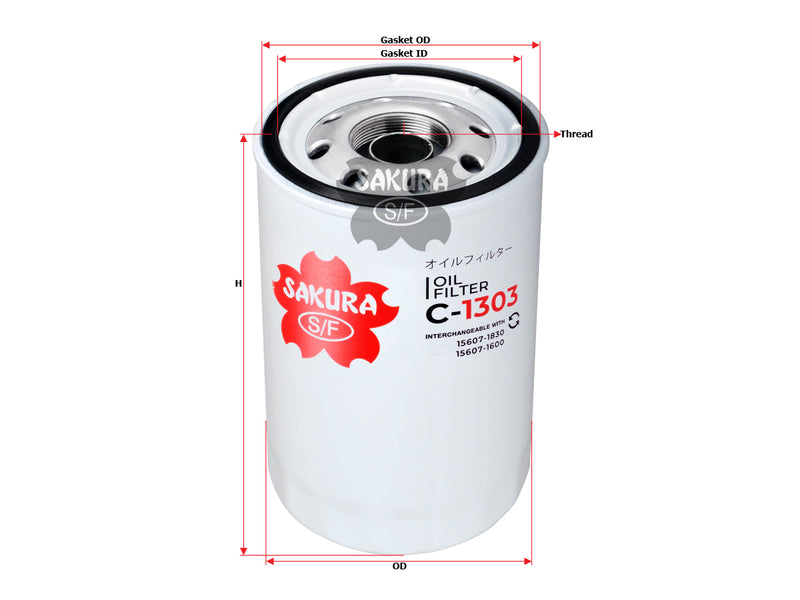 SAKURA,, Oil Filter (Spin-On), 15607-1830, C-1303, HITACHI
