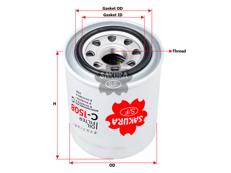 กรองน้ำมันเครื่อง(Spin-On) , SAKURA, 8-94463713-1, C-1508, ISUZU (125618)