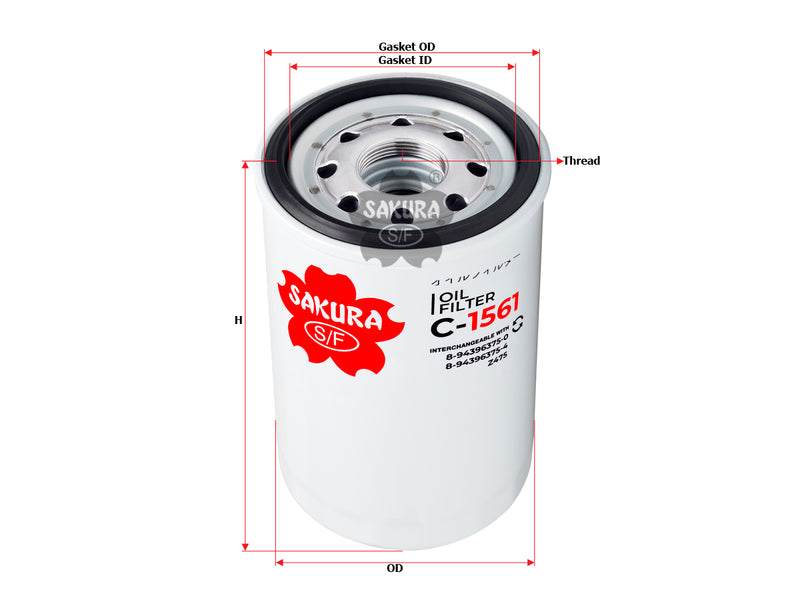 SAKURA,, Oil Filter (Spin-On), 8-94396375-0, C-1561, ISUZU