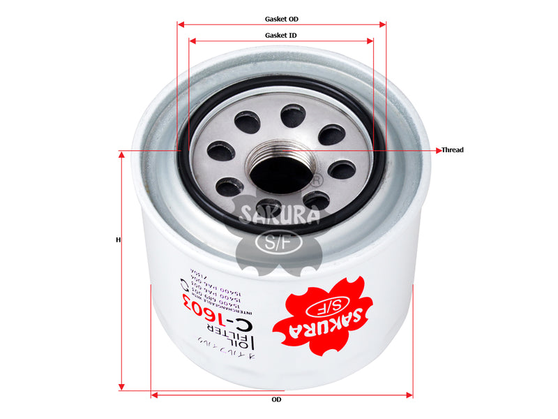 กรองน้ำมันเครื่อง(Spin-On) , SAKURA, 15400-PA6-305, C-1603, HONDA (126221)