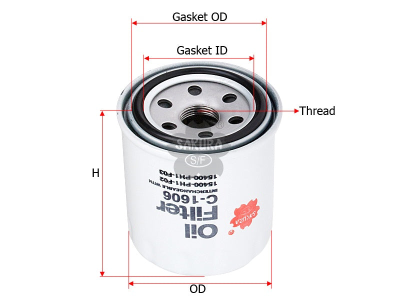 กรองน้ำมันเครื่อง(Spin-On) , SAKURA, 15400-PH1-F03, C-1606, HONDA (126216)