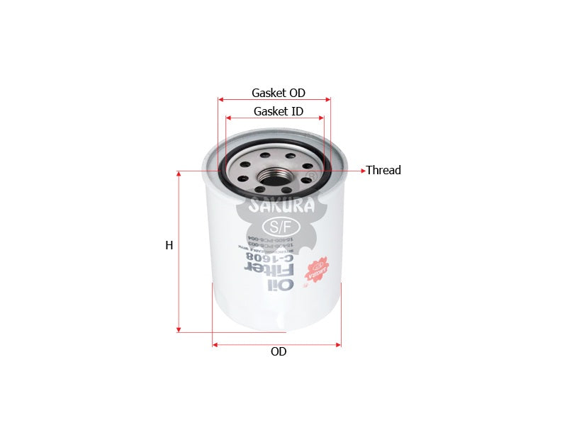 SAKURA,, Oil Filter (Spin-On), 15400-PC6-004, C-1608, HONDA