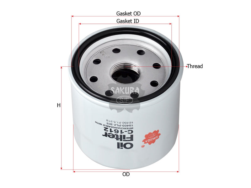 กรองน้ำมันเครื่อง(Spin-On), SAKURA, 15400-PL2-315, C-1612, ACURA (123944)