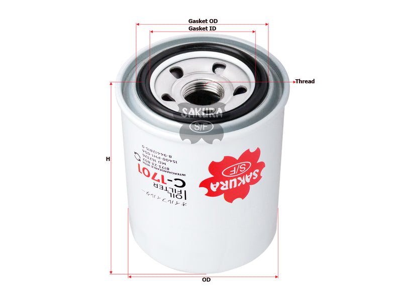 กรองน้ำมันเครื่อง(Spin-On) , SAKURA, 0866-23-802, C-1701, MITSUBISHI (124962)