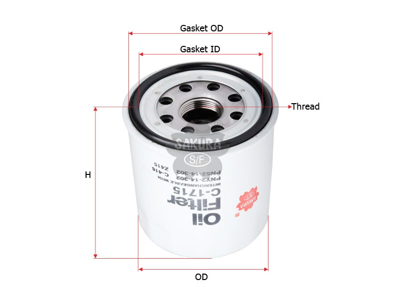 SAKURA,, Oil Filter (Spin-On), PNY2-14-302, C-1715, MAZDA