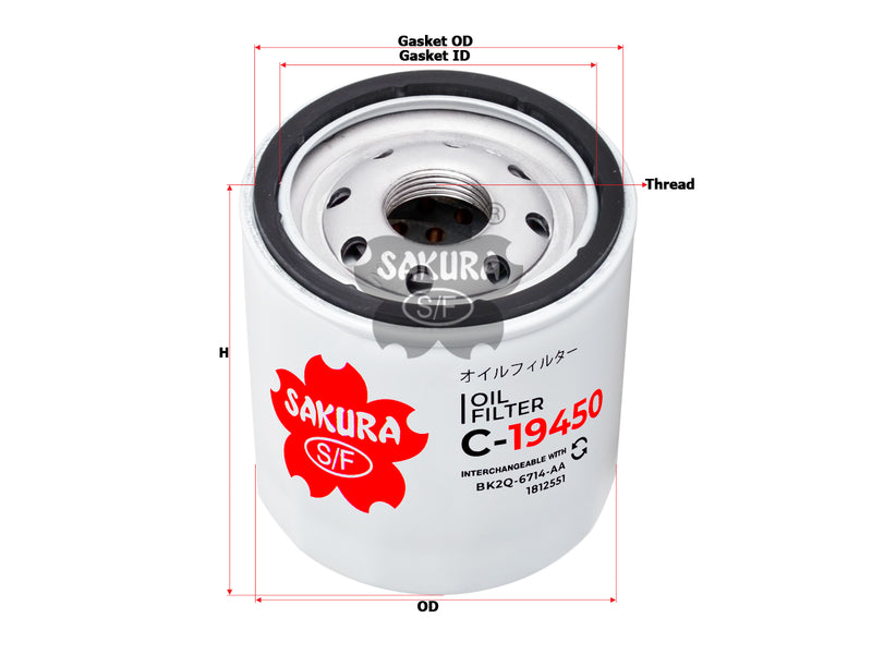 กรองน้ำมันเครื่อง(Spin-On), SAKURA, BK2Q-6714-AA, C-19450, LAND ROVER (125528)