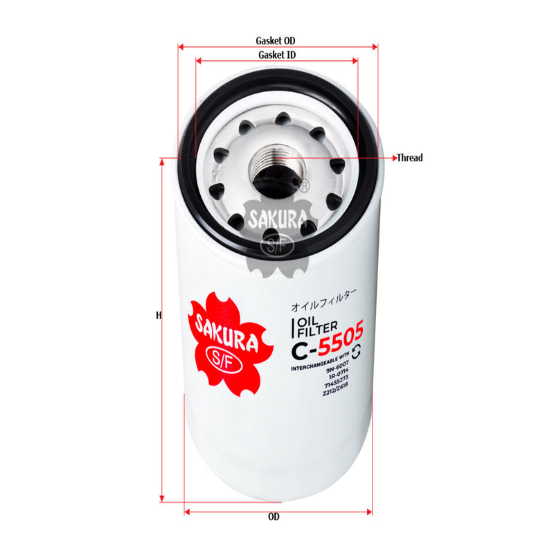 กรองน้ำมันเครื่อง(Spin-On) , SAKURA, 9N-6007, C-5505, CATERPILLAR (123407)