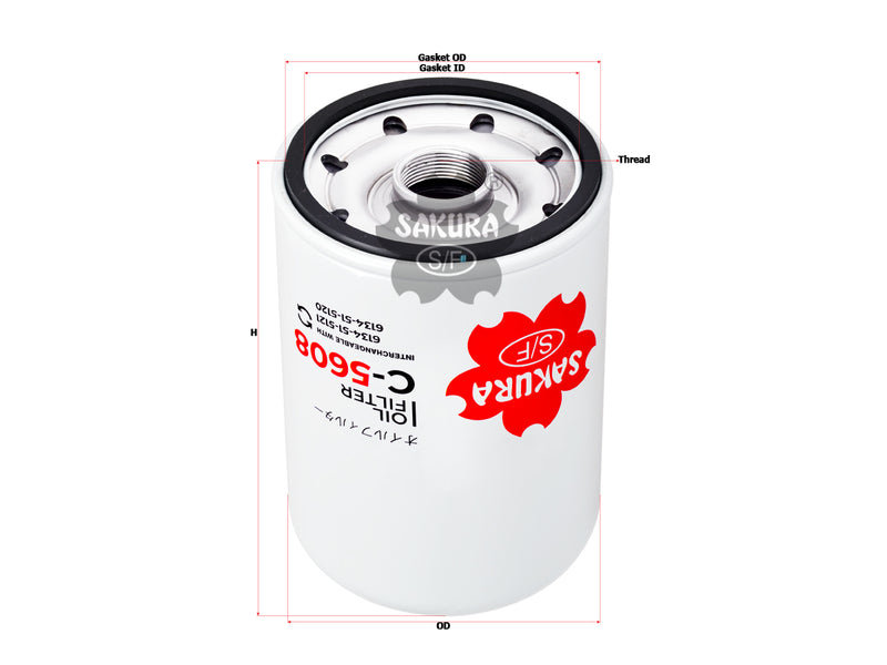 กรองน้ำมันเครื่อง(Spin-On) , SAKURA, 6134-51-5121, C-5608, KOMATSU (126456)