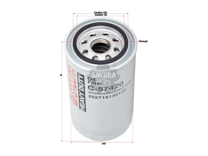 กรองน้ำมันเครื่อง(Spin-On) , SAKURA, 252718130132, C-57420, CUMMINS (126413)