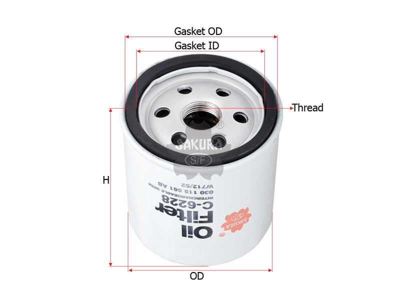 กรองน้ำมันเครื่อง(Spin-On) , SAKURA, 030 115 561 L, C-6228, VOLKSWAGEN (123507)