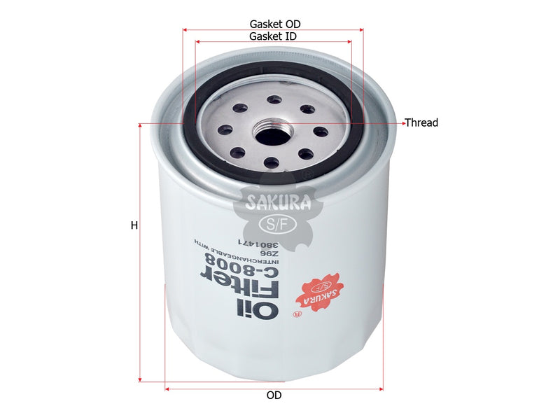 SAKURA,, Oil Filter (Spin-On), A3801600, C-8008, CHRYSLER