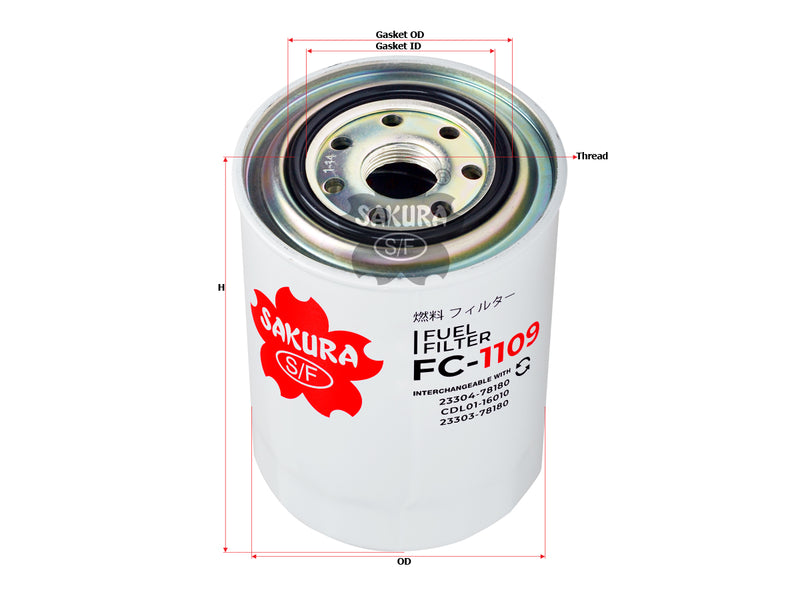 กรองน้ำมันเชื้อเพลิง(Spin-On) , SAKURA, 23304-78180, FC-1109, TOYOTA (124105)
