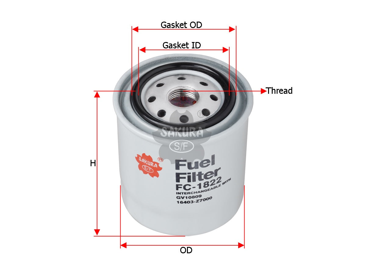Fuel Filter (Spin-On), SAKURA, GV10809, FC-1822, NISSAN (125143)