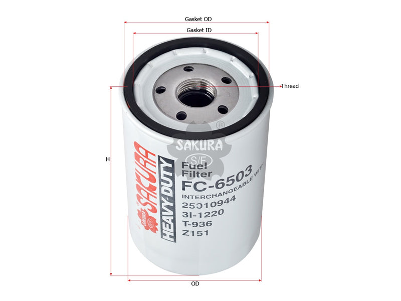 กรองน้ำมันเชื้อเพลิง(Spin-On), SAKURA, 3I-1220, FC-6503, DETROIT DIESEL (126708)