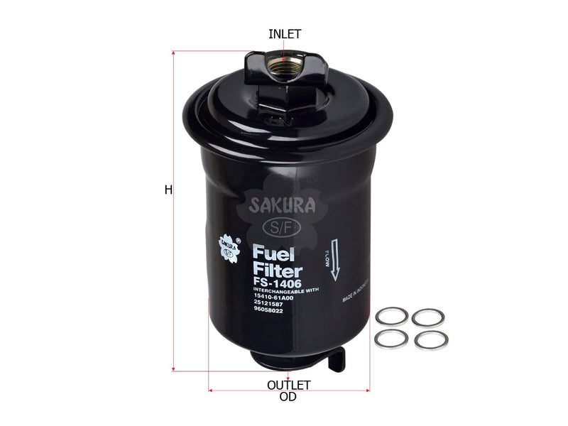 กรองน้ำมันเชื้อเพลิง (In-Line) SAKURA, 23300-79525, FS-1406, GMC (123765)