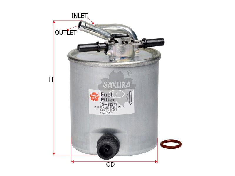 กรองน้ำมันเชื้อเพลิง(อินไลน์) SAKURA, 16400-EC00B, FS-18271, NISSAN (125102)