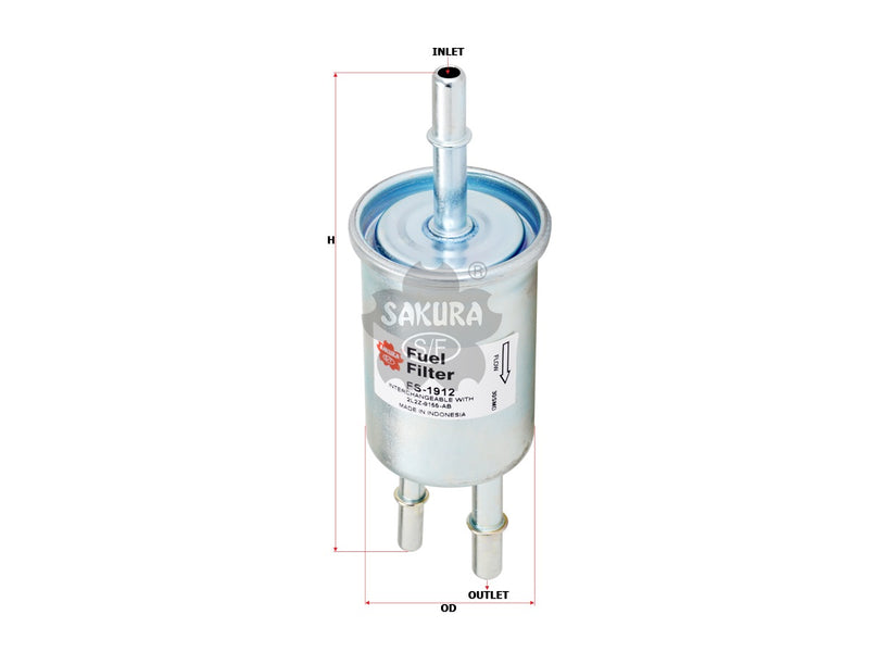 กรองน้ำมันเชื้อเพลิง (In-Line), SAKURA, 2L2Z-9155-AB, FS-1912, FORD (125165)
