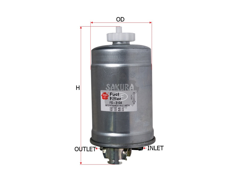 กรองน้ำมันเชื้อเพลิง(อินไลน์) SAKURA, 2TA 127 401, FS-3104, VOLKSWAGEN (123496)