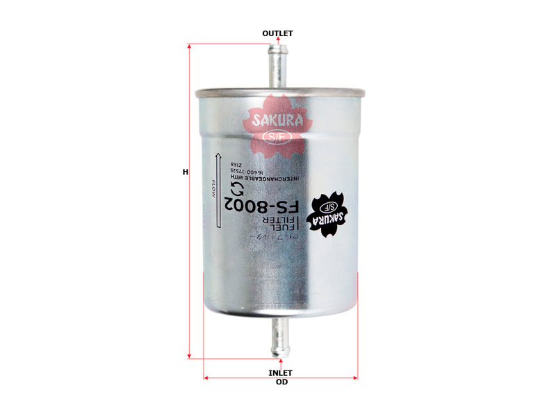 กรองน้ำมันเชื้อเพลิง(อินไลน์) SAKURA, 16400-J7525, FS-8002, VOLKSWAGEN (123462)
