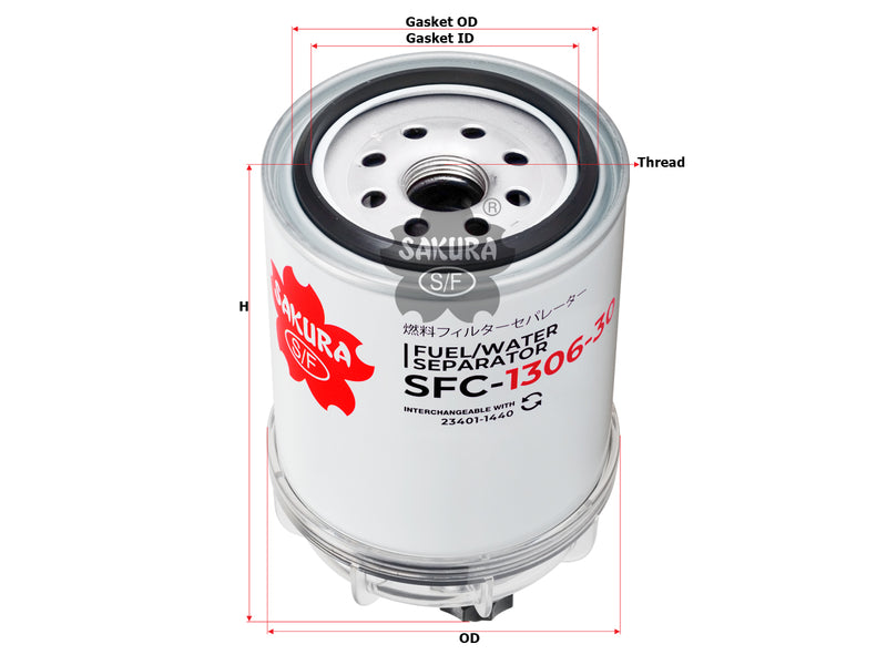 Fuel/Water Separator (Spin-On), SAKURA, F1HZ9365A, SFC-1306-30B, HINO (126173)