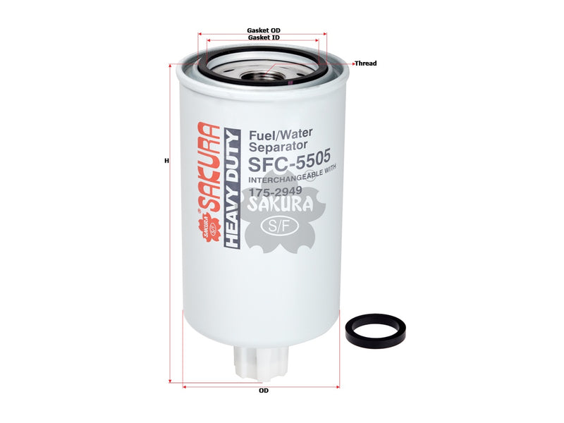 Fuel/Water Separator (Spin-On), SAKURA, 175-2949, SFC-5505, FREIGHTLINER (123943)