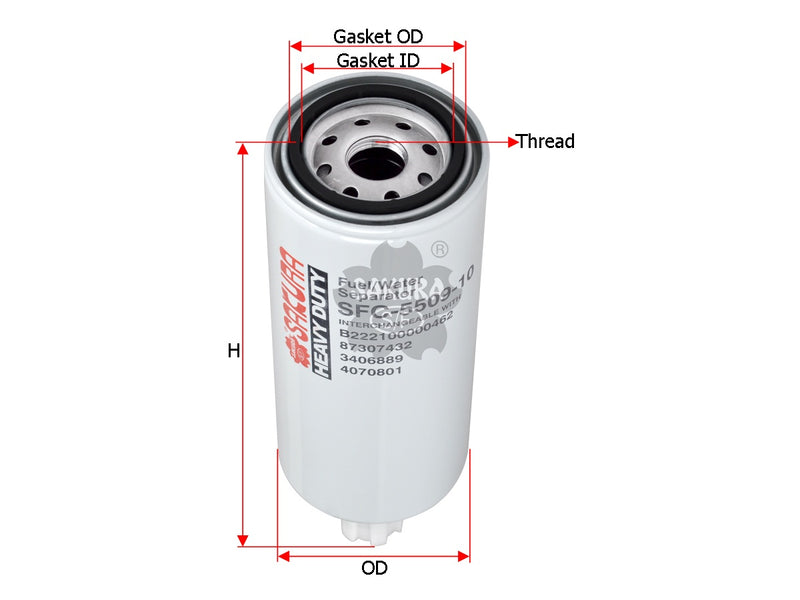 Fuel/Water Separator (Spin-On), SAKURA, 504047703603, SFC-5509-10, TEREX (124407)