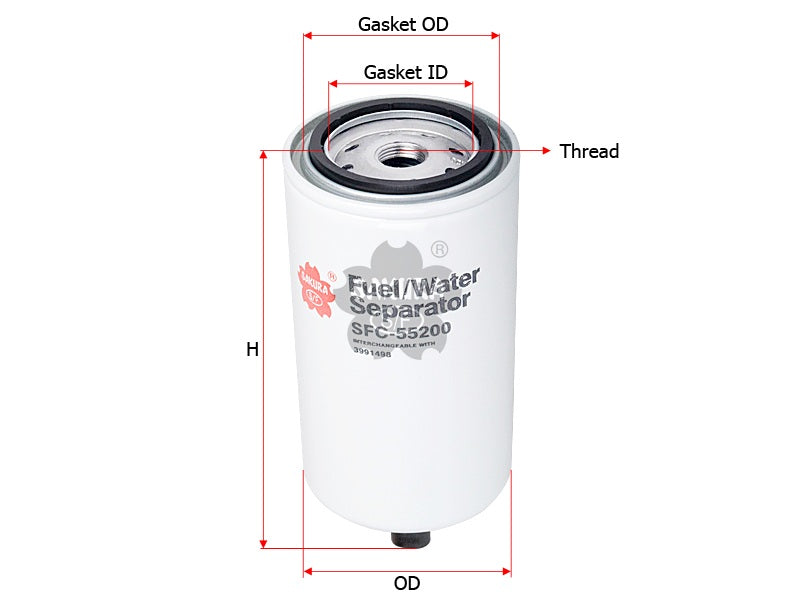 Fuel/Water Separator (Spin-On), SAKURA, 1543356, SFC-55200, CUMMINS (125582)