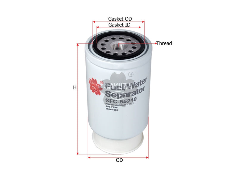 Fuel/Water Separator (Spin-On), SAKURA, 2656F853, SFC-55240, CATERPILLAR (127044)