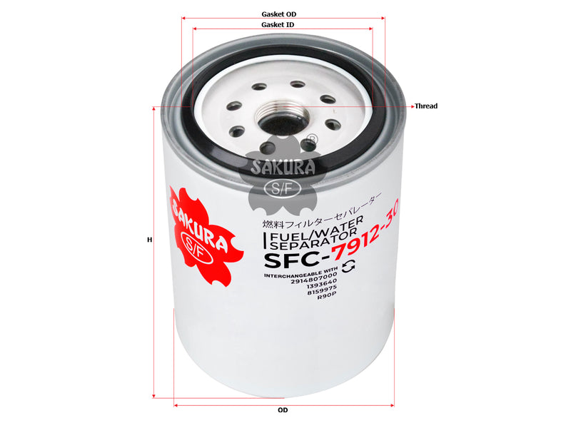 Fuel/Water Separator (Spin-On), SAKURA, 64.12501-7012, SFC-7912-30, JOHN DEERE (123064)