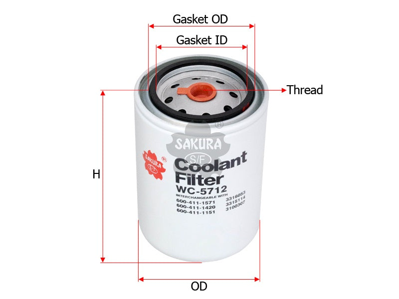 SAKURA,, Coolant Filter (Spin-On), 2910551, WC-5712, LIUGONG