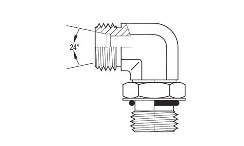 เอสเอส-5077L-35-20 | ท่อ 35 มม. (เกลียว M45x2.0) X 1-1/4" 90Â° SAE ORB ตัวผู้ (091141)