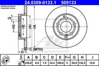 Rotor Disc, ATE, 1J0615601D, 24.0309-0133.1, AUDI (064438)