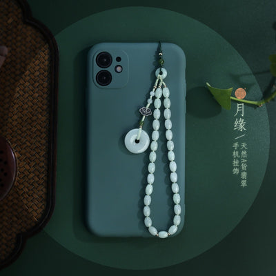 Natural Raw Ore Myanmar Jade A Goods Xiaomi Beads Hand-Woven Mobile Phone Chain Wrist Sling Bead Genuine Product