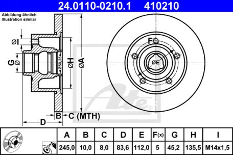 Rotor Disc, ATE, 8D0615301B, 24.0110-0210.1, AUDI (067265)