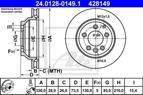 Rotor Disc, ATE, 955 352 401 31, 24.0128-0149.1, AUDI (072597)