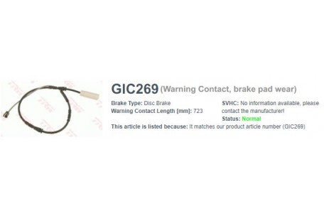 Wire-Sensor, TRW, 34356792560, GIC269, BMW (077196)