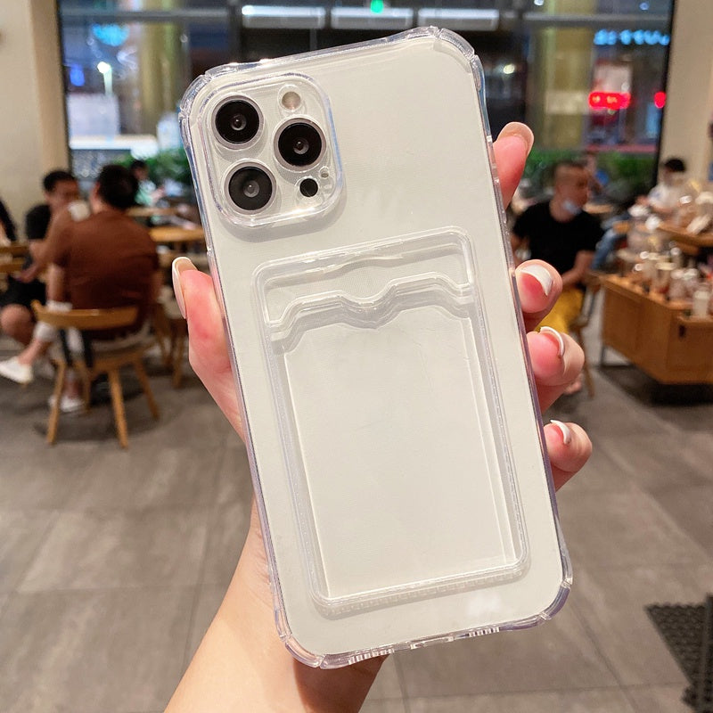 เคส iPhone นุ่มกันกระแทกโปร่งใสพร้อมช่องใส่การ์ดการ์ดสำหรับ iPhone 14 13 12 11 PRO MAX MINI XS X XR 8 7 Plus + SE 2020 ซิลิโคนใสเคสใส่โทรศัพท์ป้องกันการล่มสลายถุงลมนิรภัยฝาครอบ