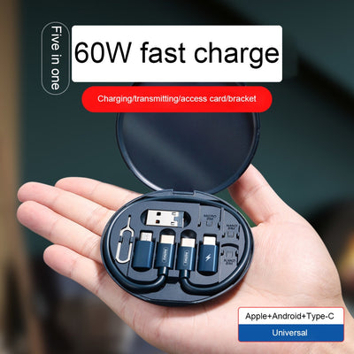 Remax 60W 5 In 1 Multi-Functional Fast Charging Box For Mobile Phones Portable USB Type C Data Cable Storage Kit With Card Pin Hidden Stand