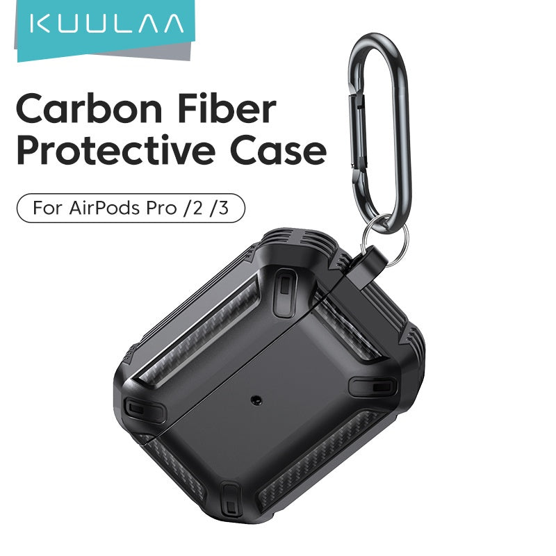 KUULAA Carbon Fiber Bluetooth Headphone Cover TPU Drop Resistant Bluetooth Headphone Cover for Airpods 2 3 Pro