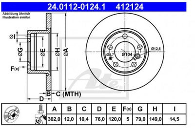 Rotor Disc, ATE, 34111158042, 24.0112-0124.1, BMW (074851)