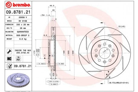 Rotor Disc, BREMBO, 4G432810266, 09.8781.21, ASTON MARTIN (066348)