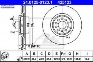 Rotor Disc, ATE, 8L0615301, 24.0125-0123.1, AUDI (066027)