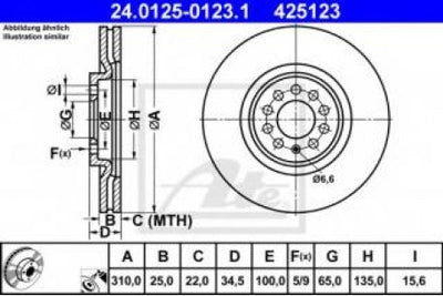 แผ่นโรเตอร์, ATE, 8L0615301, 24.0125-0123.1, AUDI (066027)