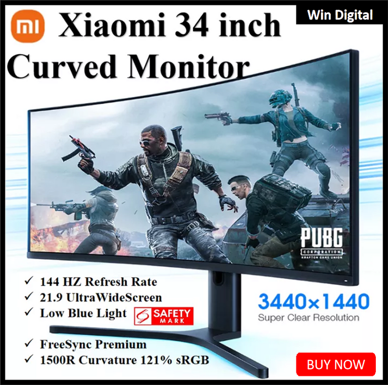 Xiaomi Mi Curved Display Gaming Monitor 34 นิ้ว 21:9 144Hz อัตราการรีเฟรชสูง 1500R Curvature WQHD 3440x1440 ความละเอียด 121% sRGB Wide Color Gamut เทคโนโลยีซิงค์ฟรี