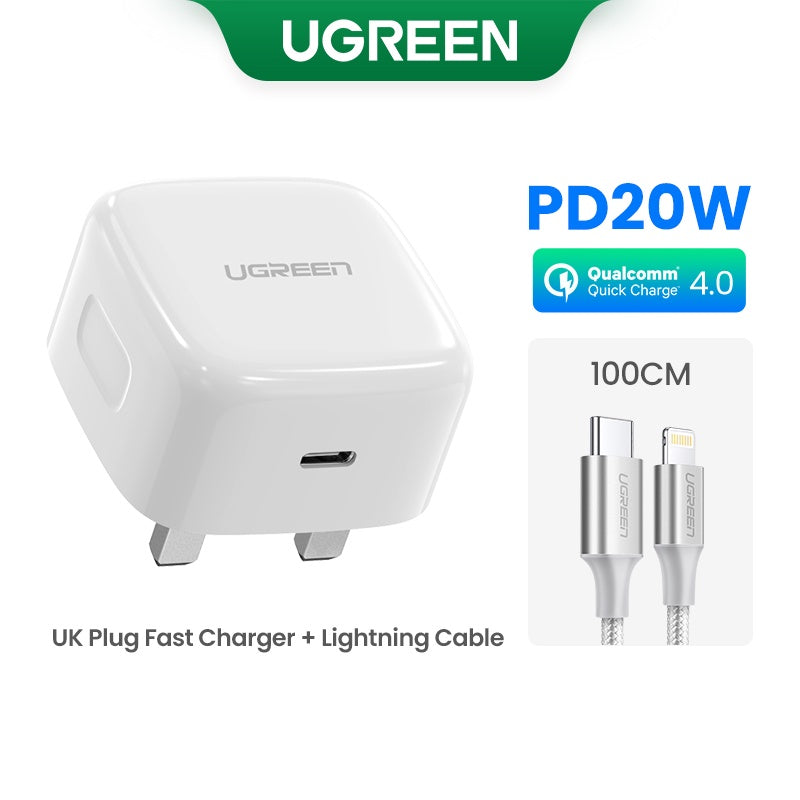 UGREEN 20W PD Fast USB Charger Quick Charge 4.0 3.0 Charger Power Delivery Fast Charger Compatible with iPhone 12/Pro/Pro Max/mini/11/XS/XR/X/8, iPad Pro, Galaxy S21 Ultra/S21/S20